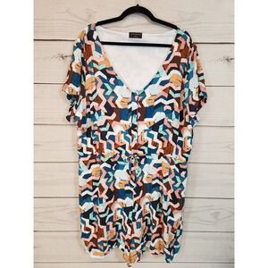Lane Bryant Womens Multicolor Geometric Print V-Neck Short Sleeve Romper Size 22